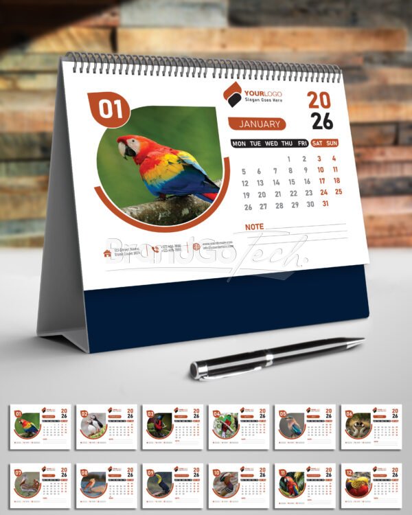 2026 Desk Calendar Template with Tear Drop Design