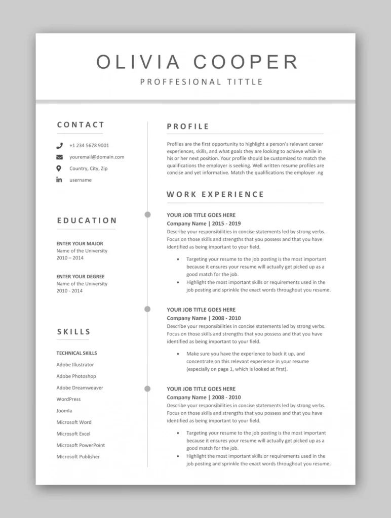 MS Word Resume/CV Template for Kenya