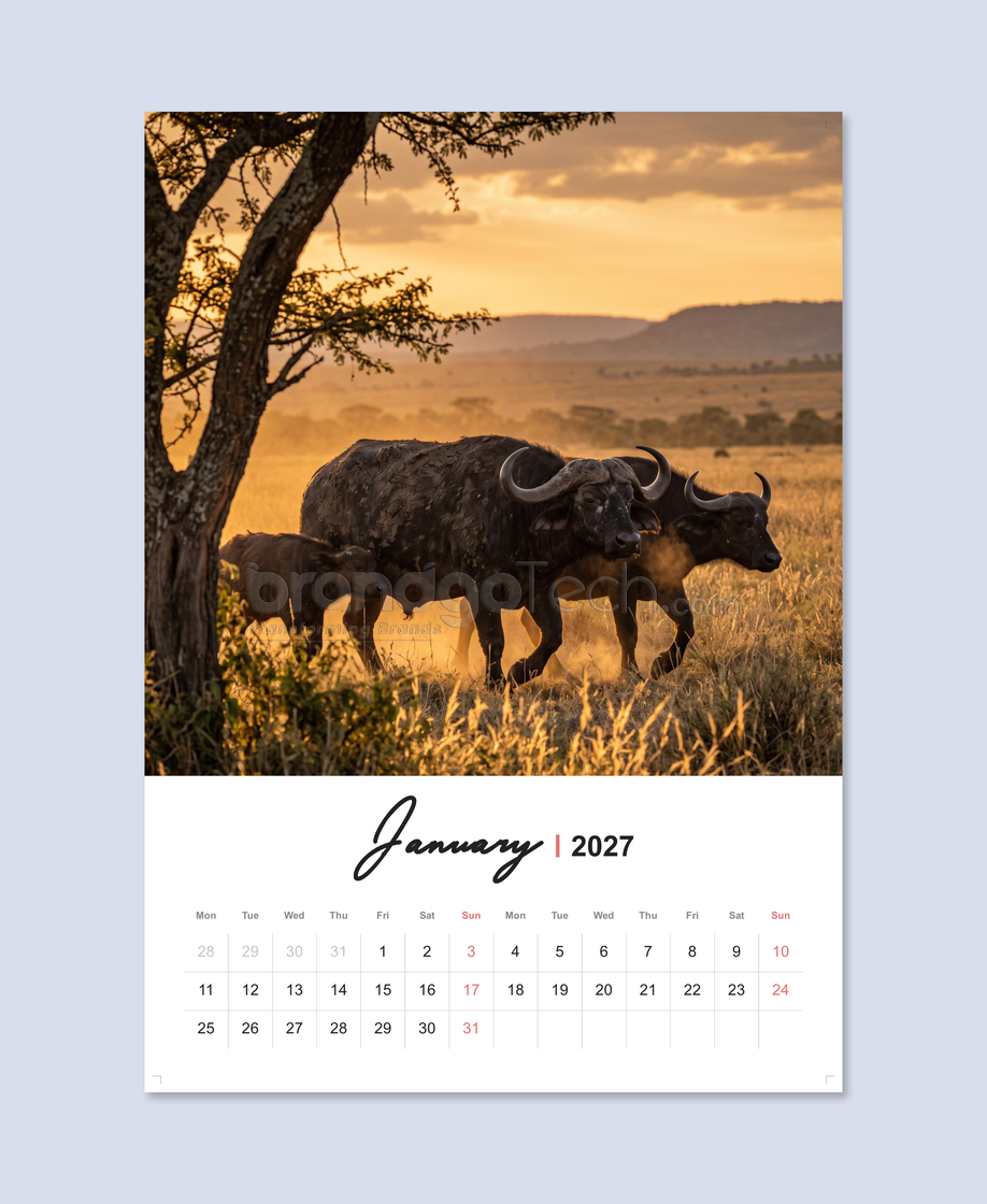 2027 Wall Calendar Template Linear Stream Layout1