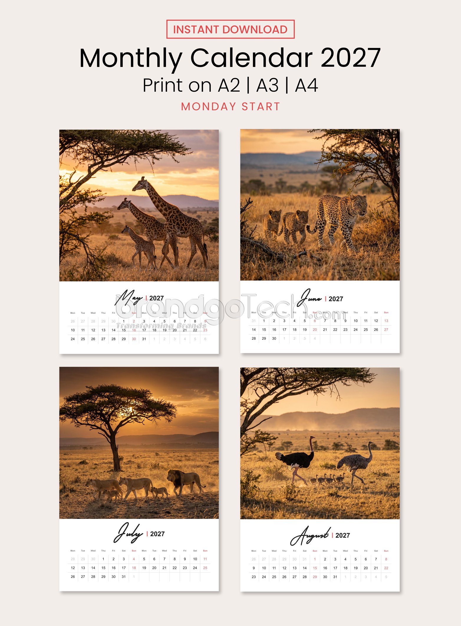 2027 Wall Calendar Template Linear Stream Layout1