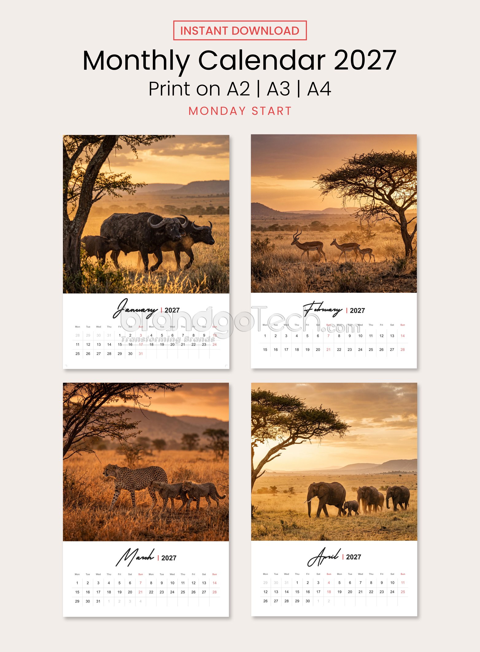 2027 Wall Calendar Template Linear Stream Layout1